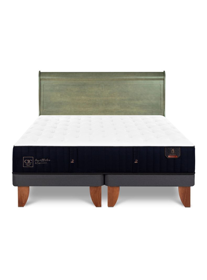 Cama Europea Premium 2 Plazas Base Dividida + Respaldo Miro Olivo-2