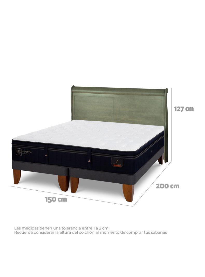 Cama Europea Super Premium 2 Plazas Base Dividida + Respaldo Miro Olivo-1