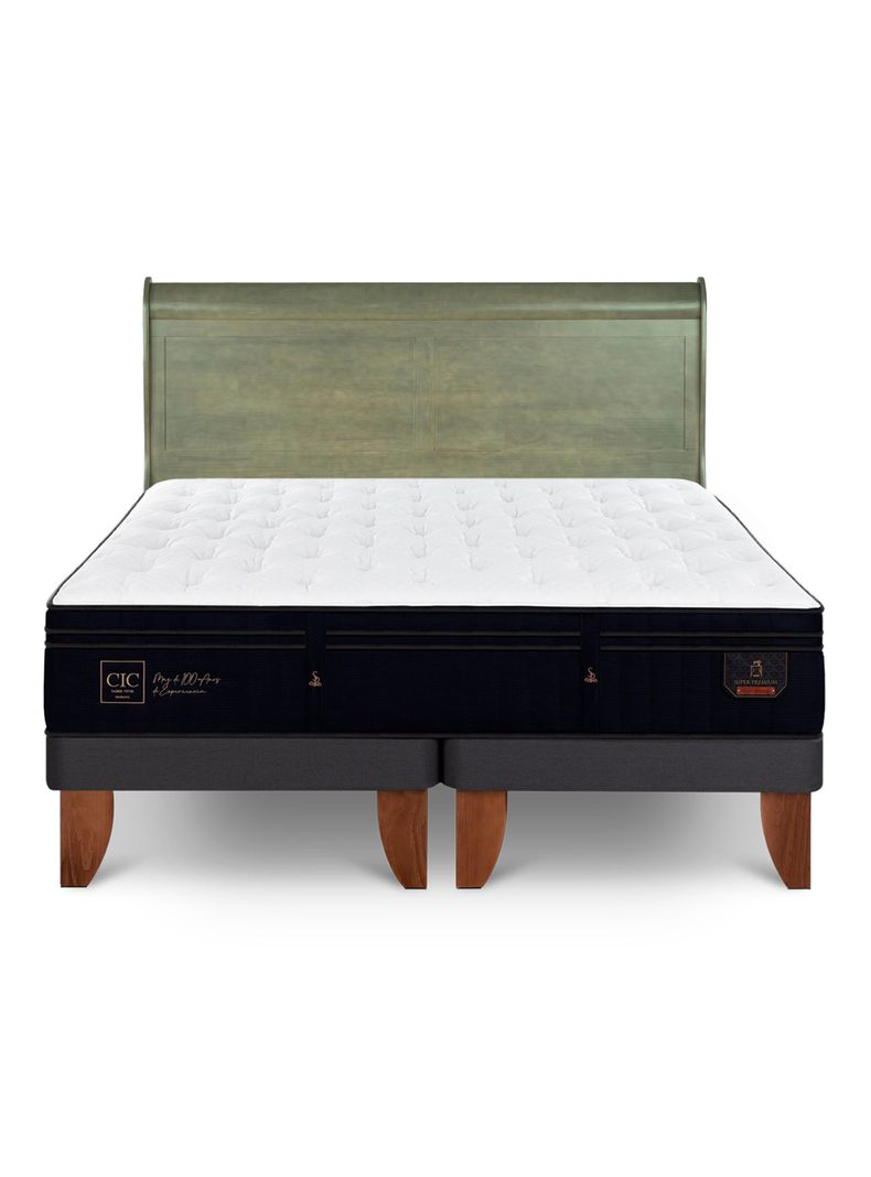 Cama Europea Super Premium 2 Plazas Base Dividida + Respaldo Miro Olivo-2