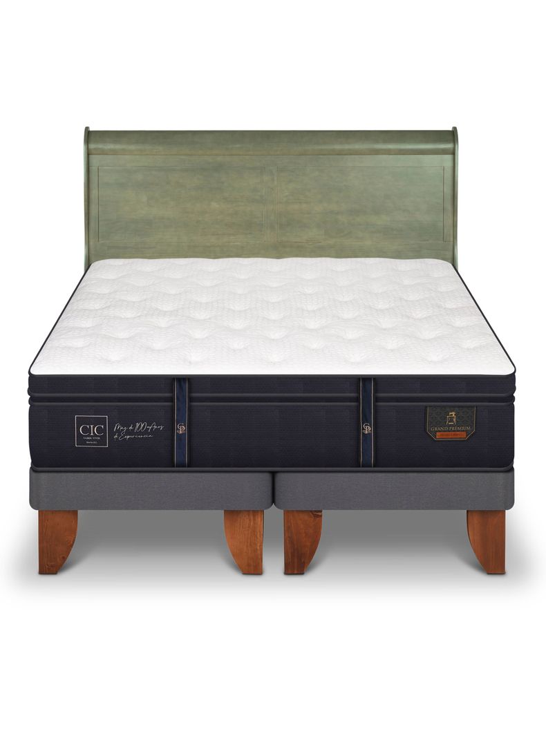 Cama Europea Grand Premium 2 Plazas Base Dividida + Respaldo Miro Olivo-2