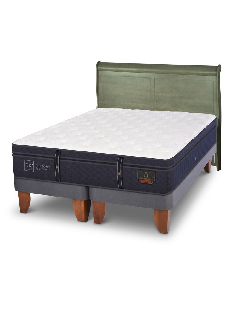 Cama Europea Grand Premium 2 Plazas Base Dividida + Respaldo Miro Olivo-0