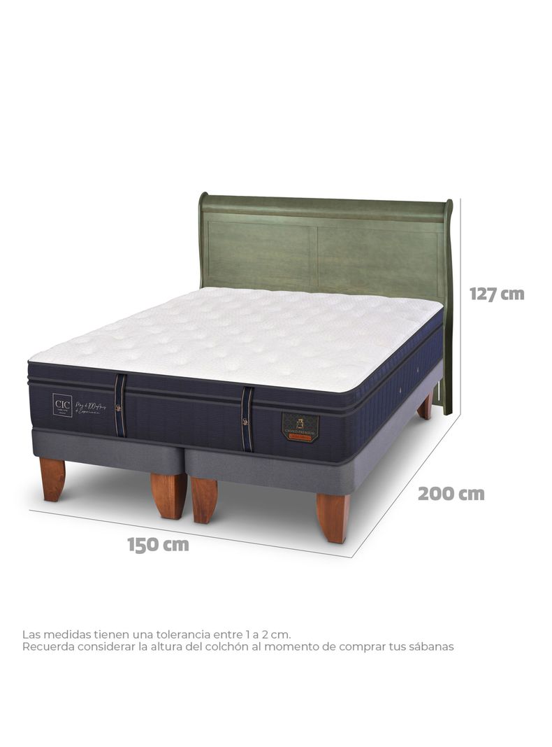Cama Europea Grand Premium 2 Plazas Base Dividida + Respaldo Miro Olivo-1