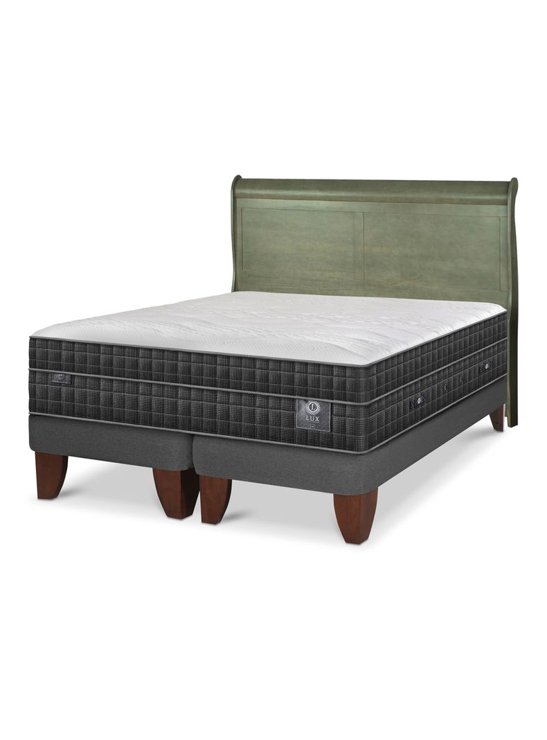 Cama Europea Lux 2 Plazas Base Dividida + Respaldo Miro Olivo-0