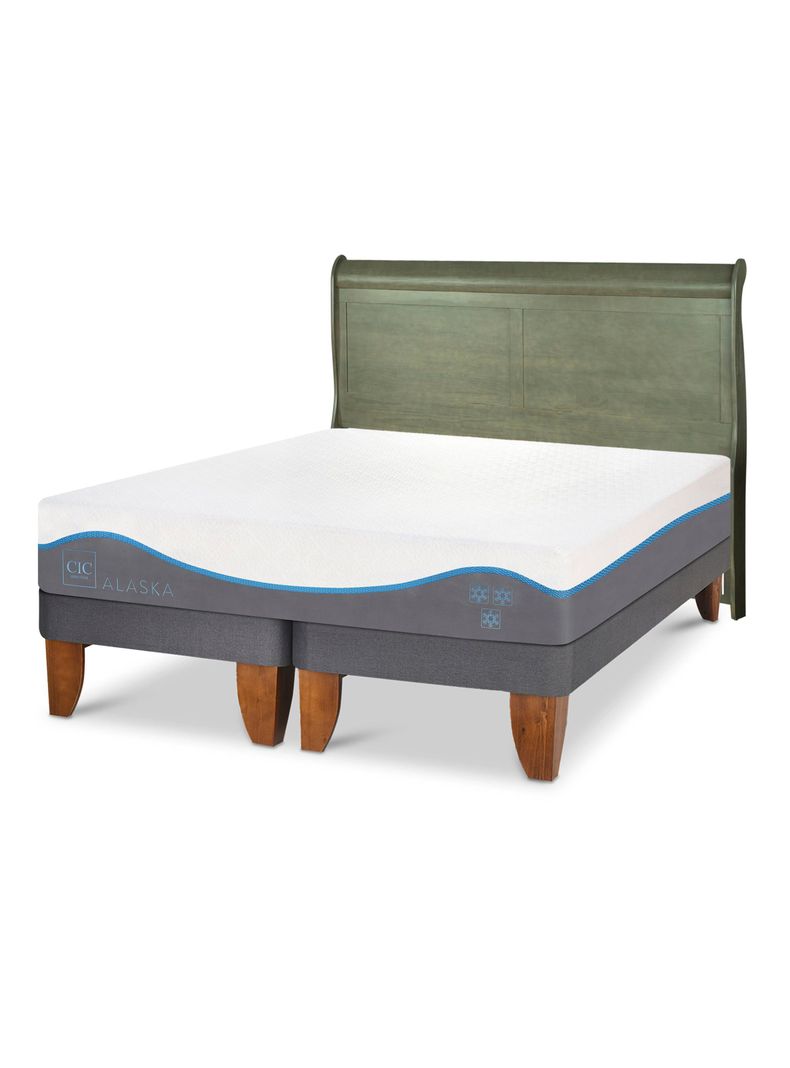 Cama Europea Alaska 2 Plazas Base Dividida + Respaldo Miro Olivo-0