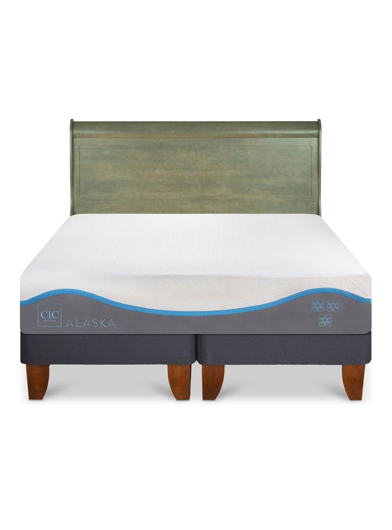 Cama Europea Alaska 2 Plazas Base Dividida + Respaldo Miro Olivo-2