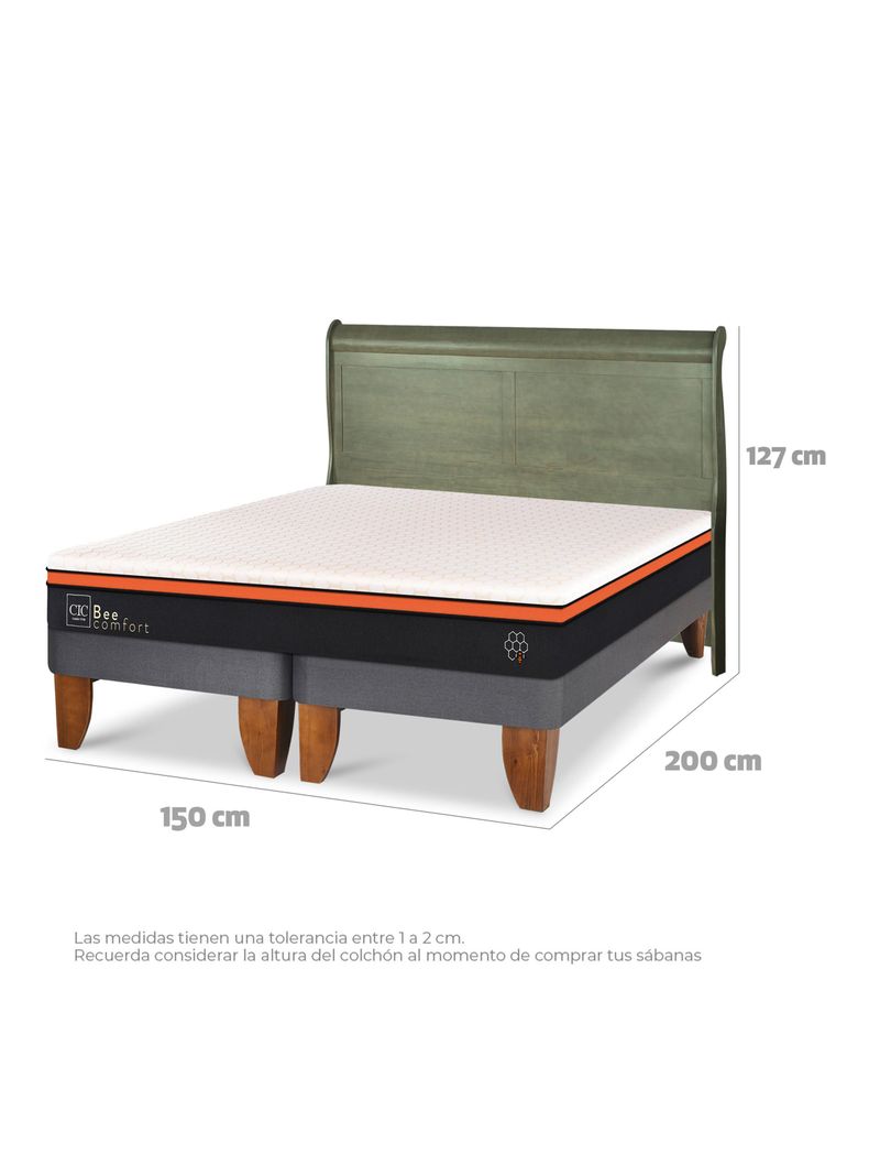 Cama Europea Bee Comfort 2 Plazas Base Dividida + Respaldo Miro Olivo-1