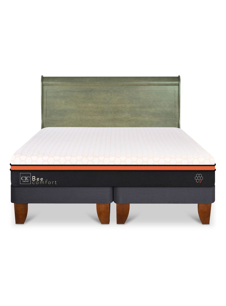 Cama Europea Bee Comfort 2 Plazas Base Dividida + Respaldo Miro Olivo-2