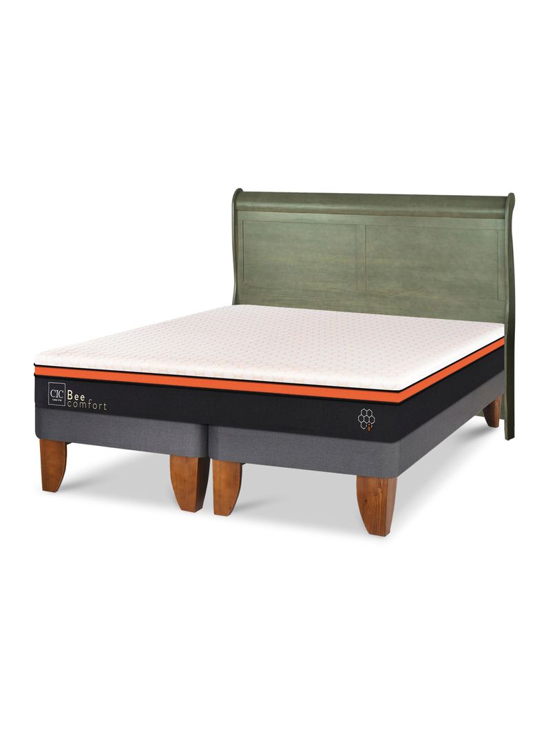 Cama Europea Bee Comfort 2 Plazas Base Dividida + Respaldo Miro Olivo-0