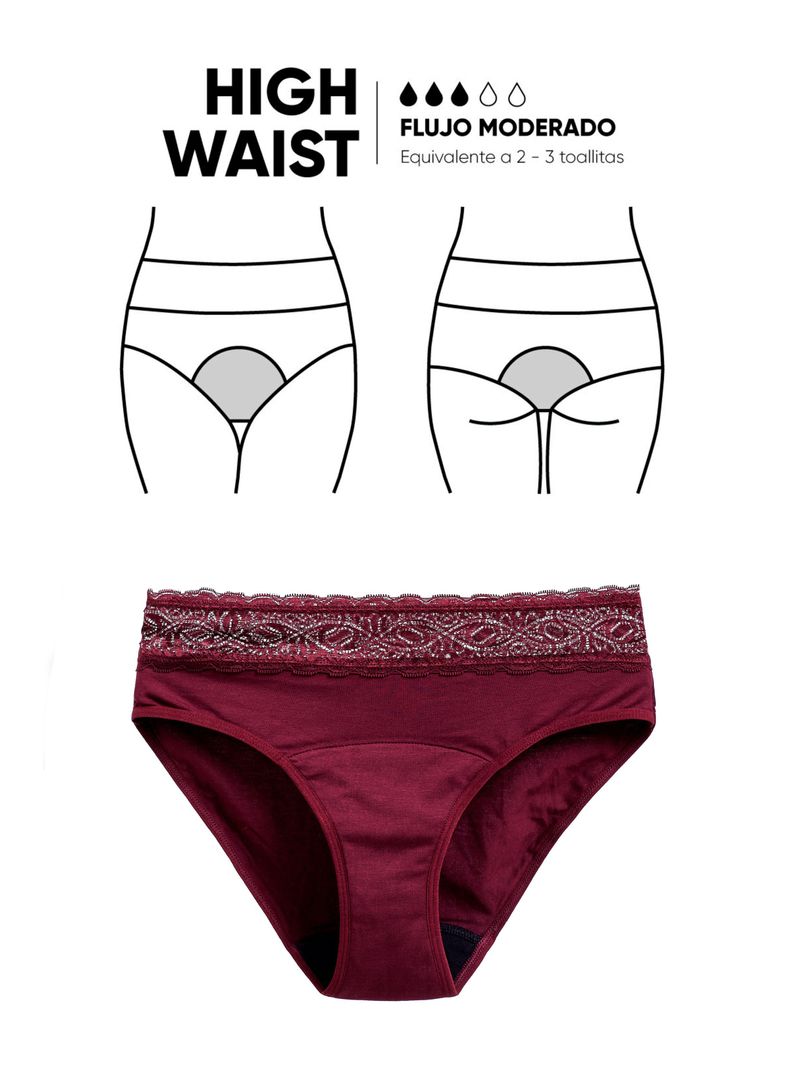 Calzón Menstrual High Waist Flujo Moderado Burdeos-4