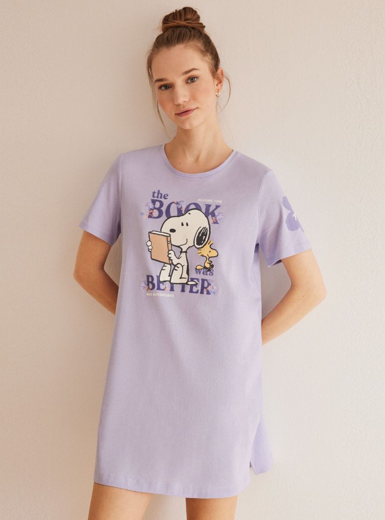 Camisa de Dormir Algodón Lila Snoopy