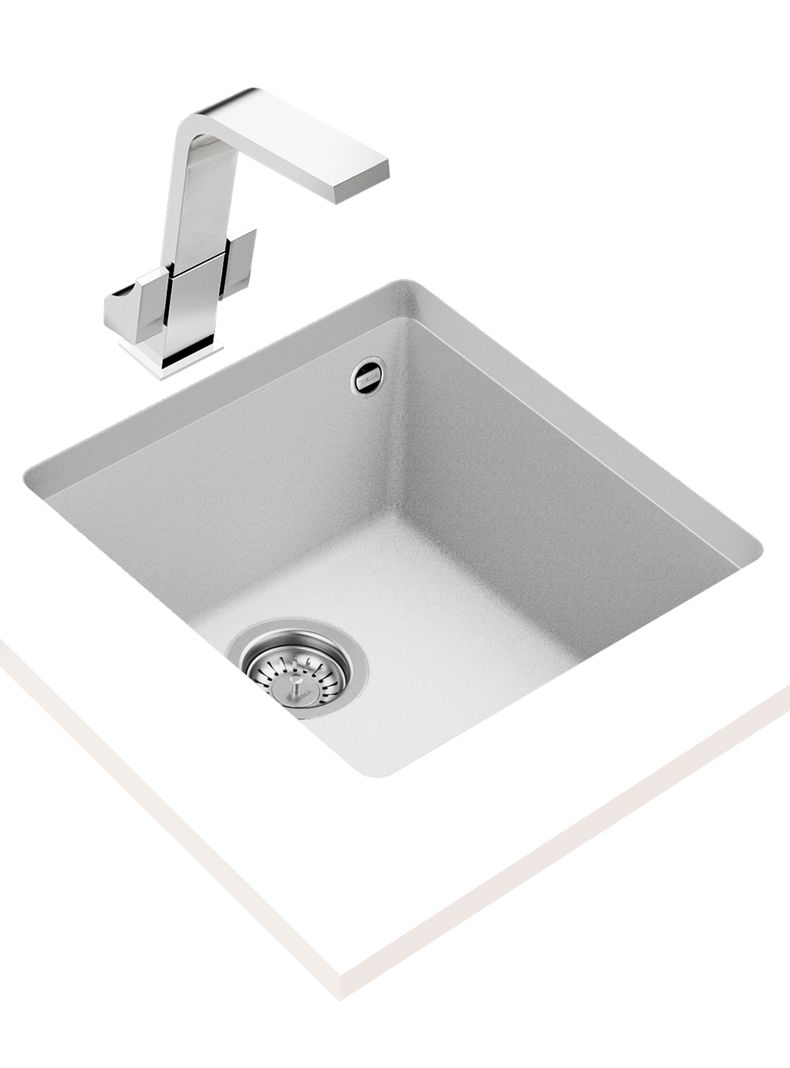 Lavaplatos Granito Bajo Encimera Square 40.40 TG Blanco-2