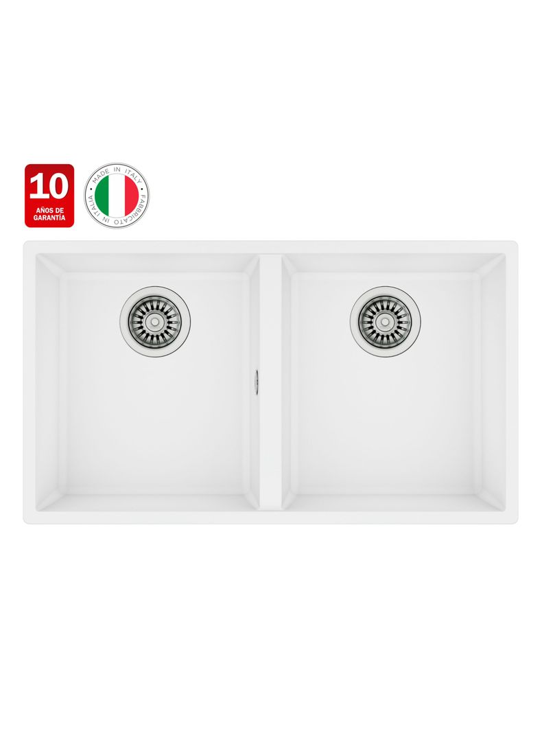 Lavaplatos Granito Bajo Encimera Square Square 2C-760 TG Blanco-1