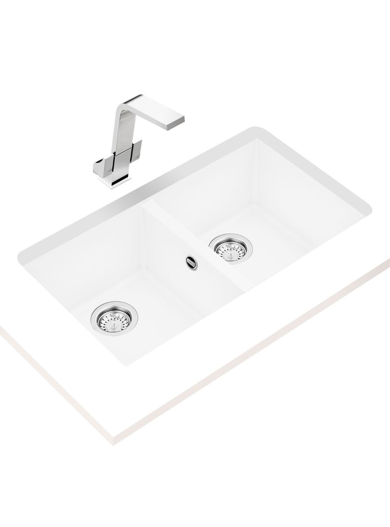 Lavaplatos Granito Bajo Encimera Square Square 2C-760 TG Blanco-2