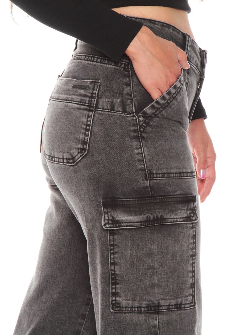Jeans Recto Cargo Tiro Alto Pretina Un Botón Push Up-2