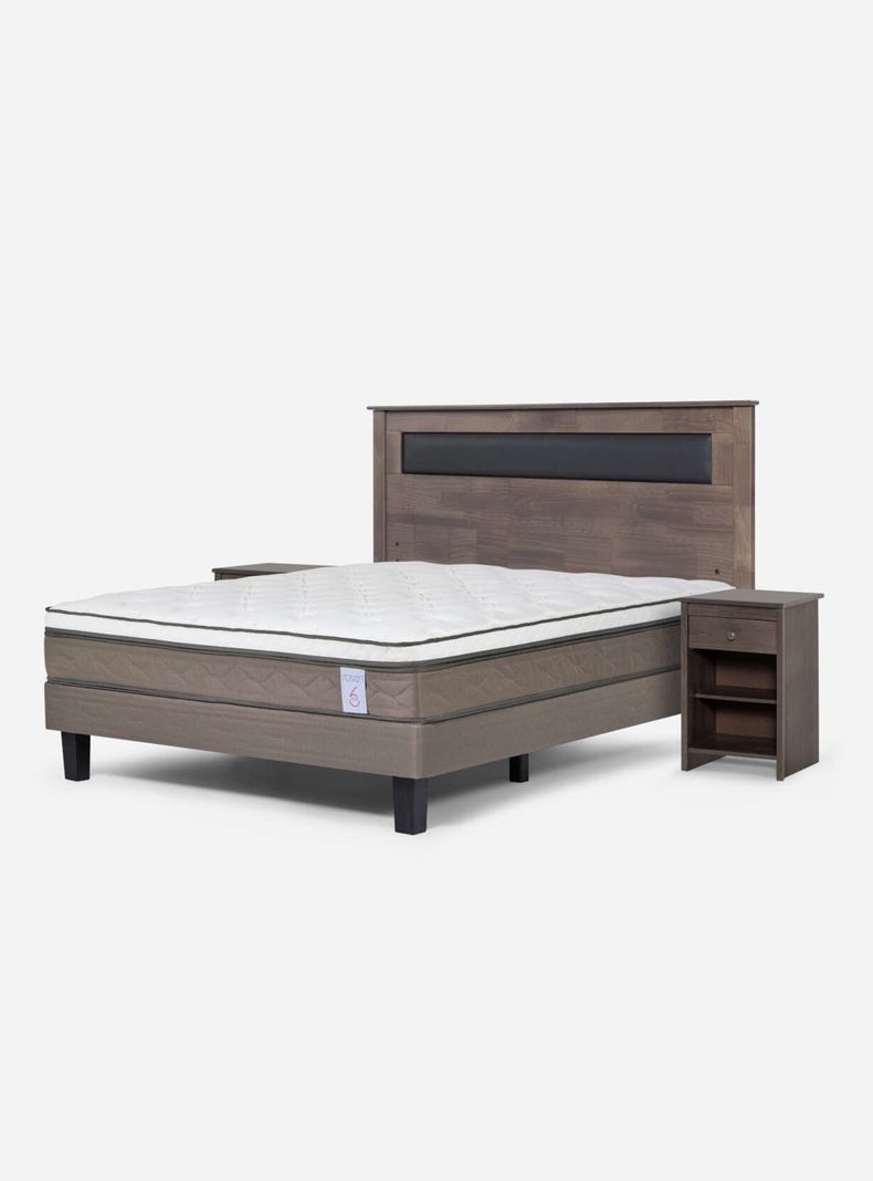Cama Europea New Style 6 2 Plazas + Respaldo + Veladores-0