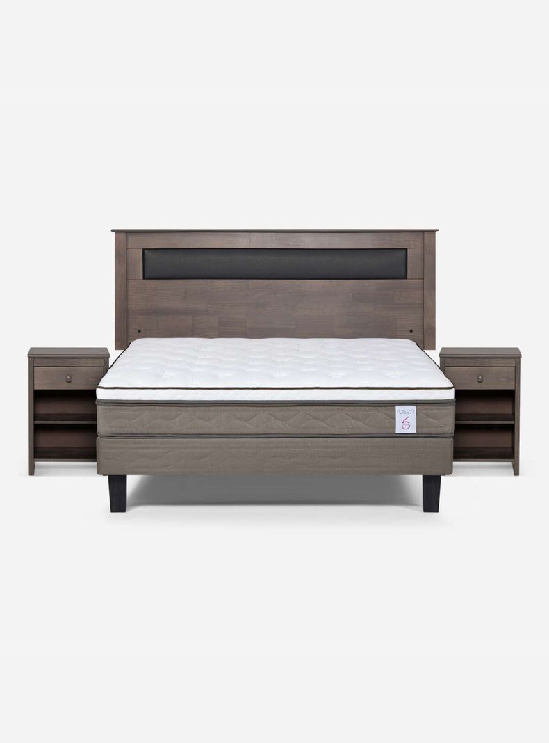Cama Europea New Style 6 2 Plazas + Respaldo + Veladores-1