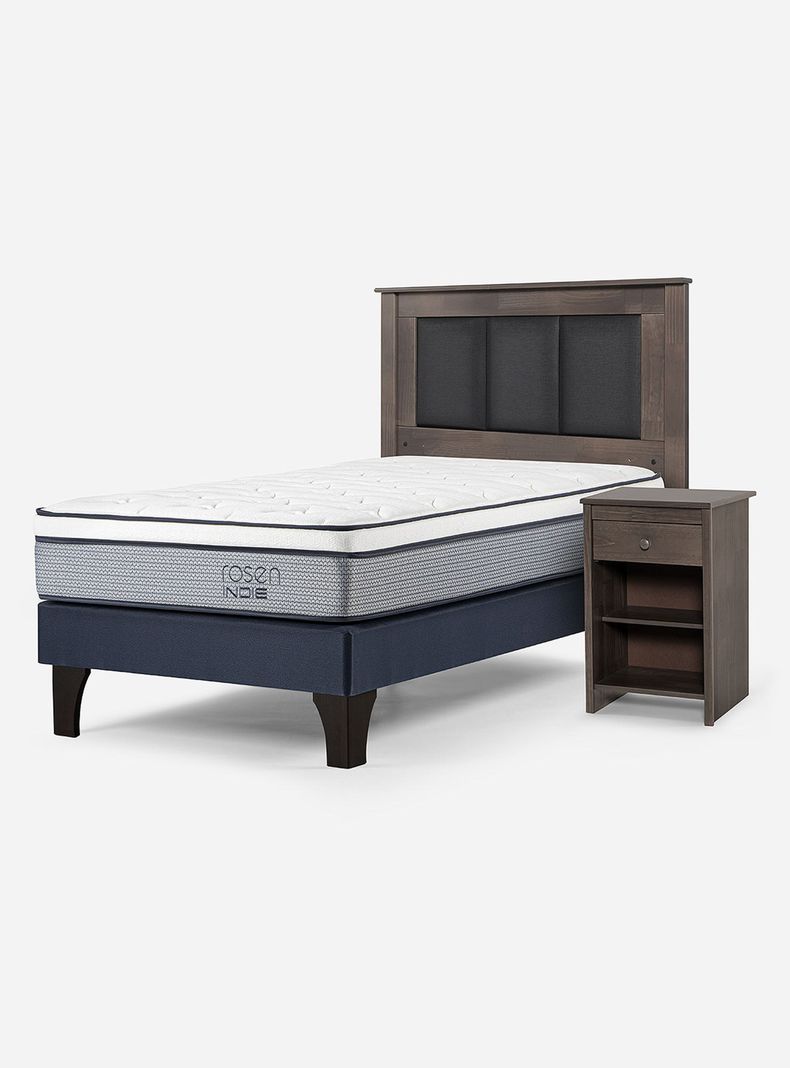 Cama Europea Indie 1 Plaza + Respaldo + Velador