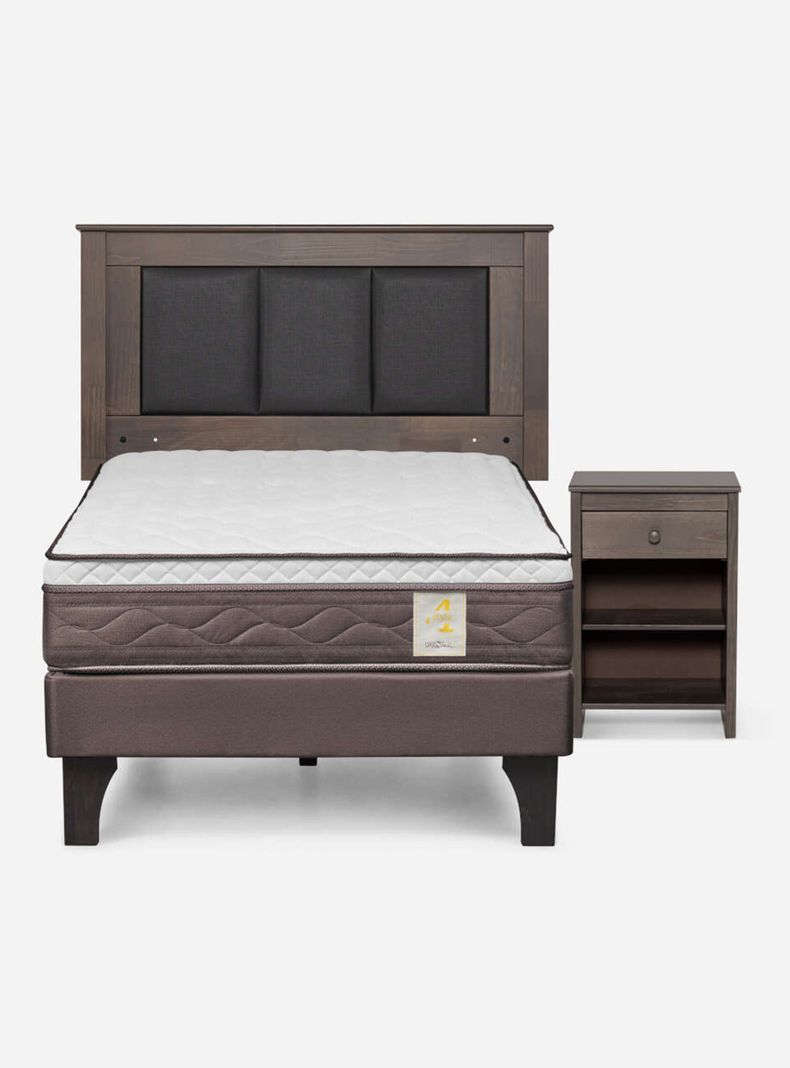 Cama Europea New style 4 plus 1 Plaza + Velador + Respaldo-1