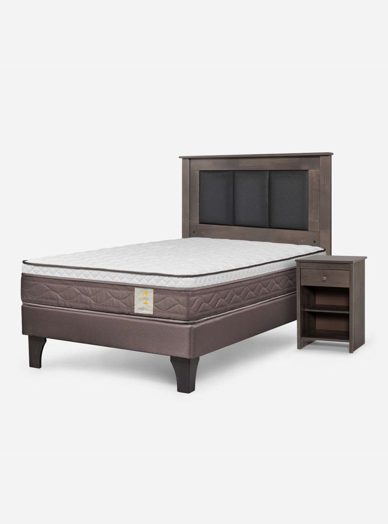 Cama Europea New style 4 plus 1 Plaza + Velador + Respaldo-0