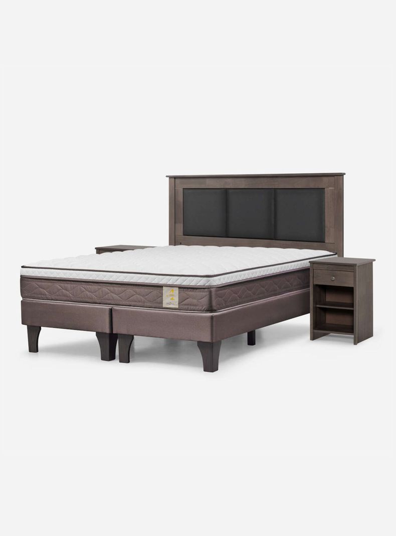 Cama Europea New style 4 plus 2 Plazas Base Dividida + Respaldo + Veladores-0