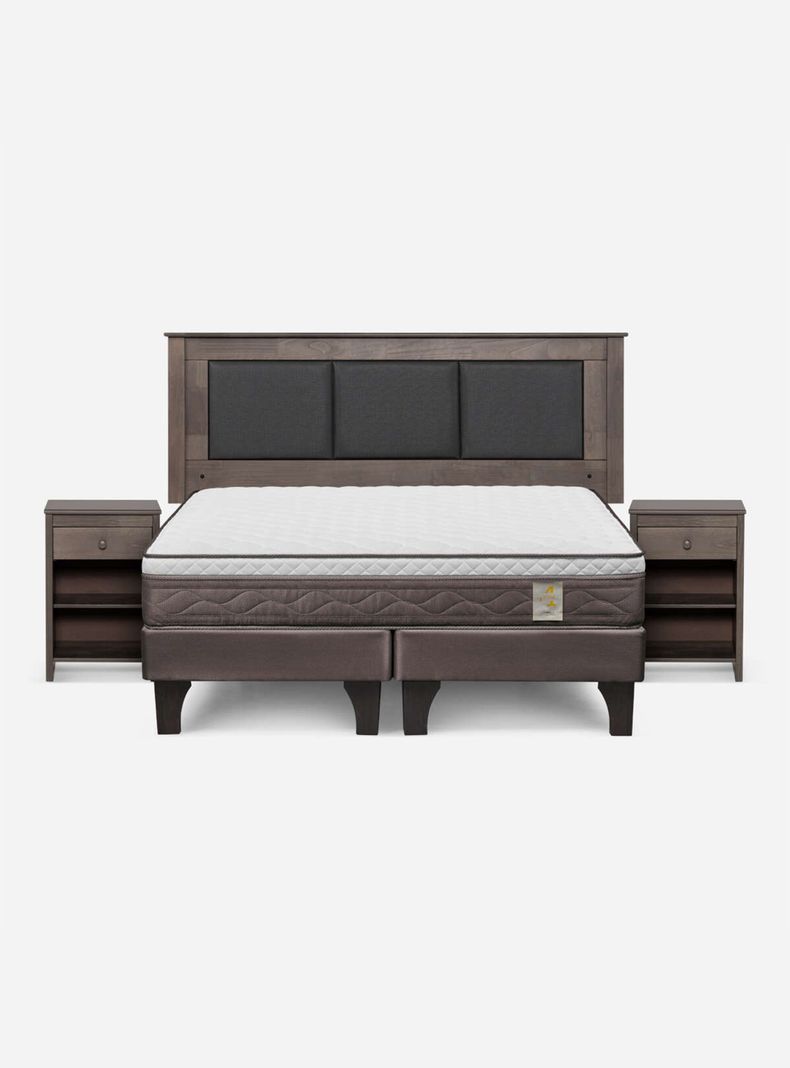 Cama Europea New style 4 plus 2 Plazas Base Dividida + Respaldo + Veladores-1
