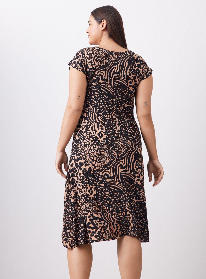 Vestido Escote en V Largo Bajo la Rodilla-1