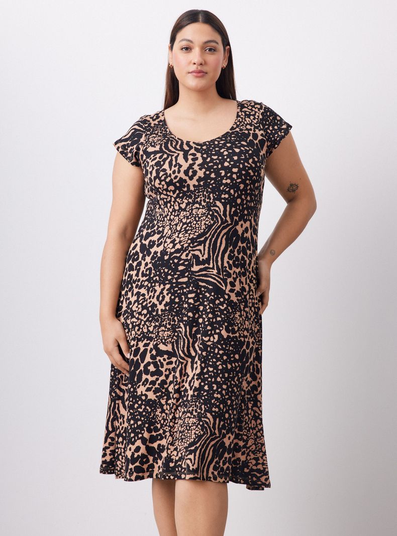 Vestido Escote en V Largo Bajo la Rodilla-0