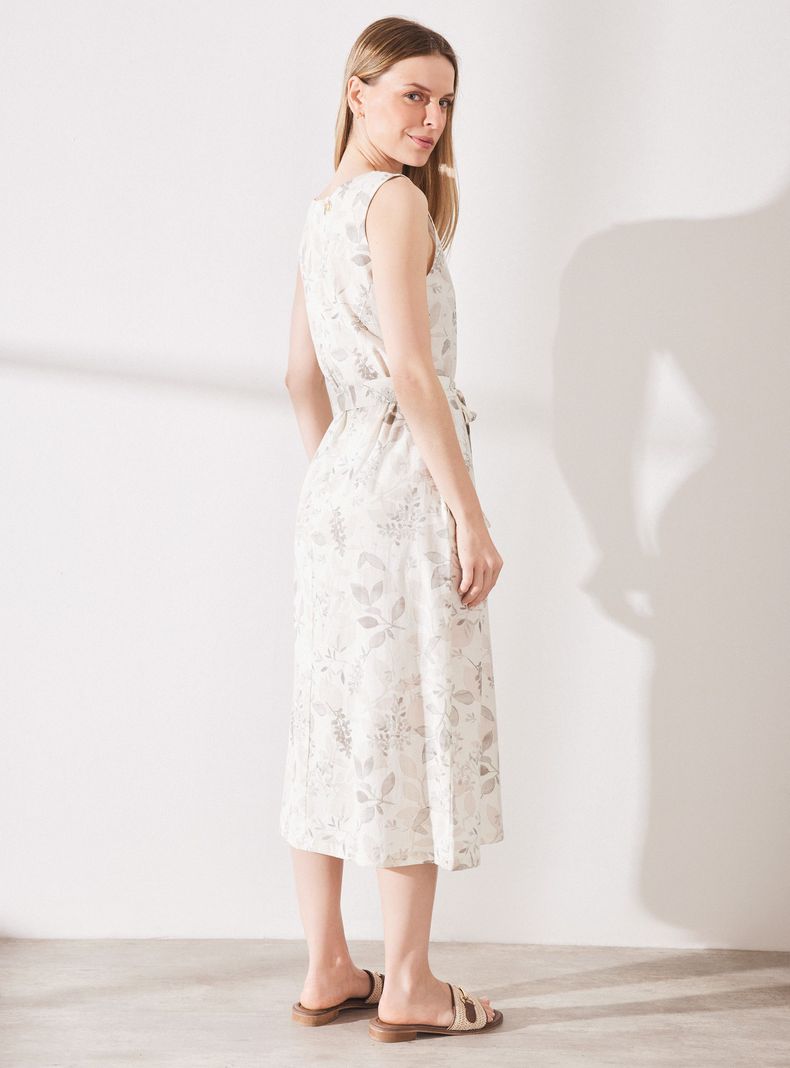 Vestido Lino Estampado sin Mangas y Amarra en Cintura-5