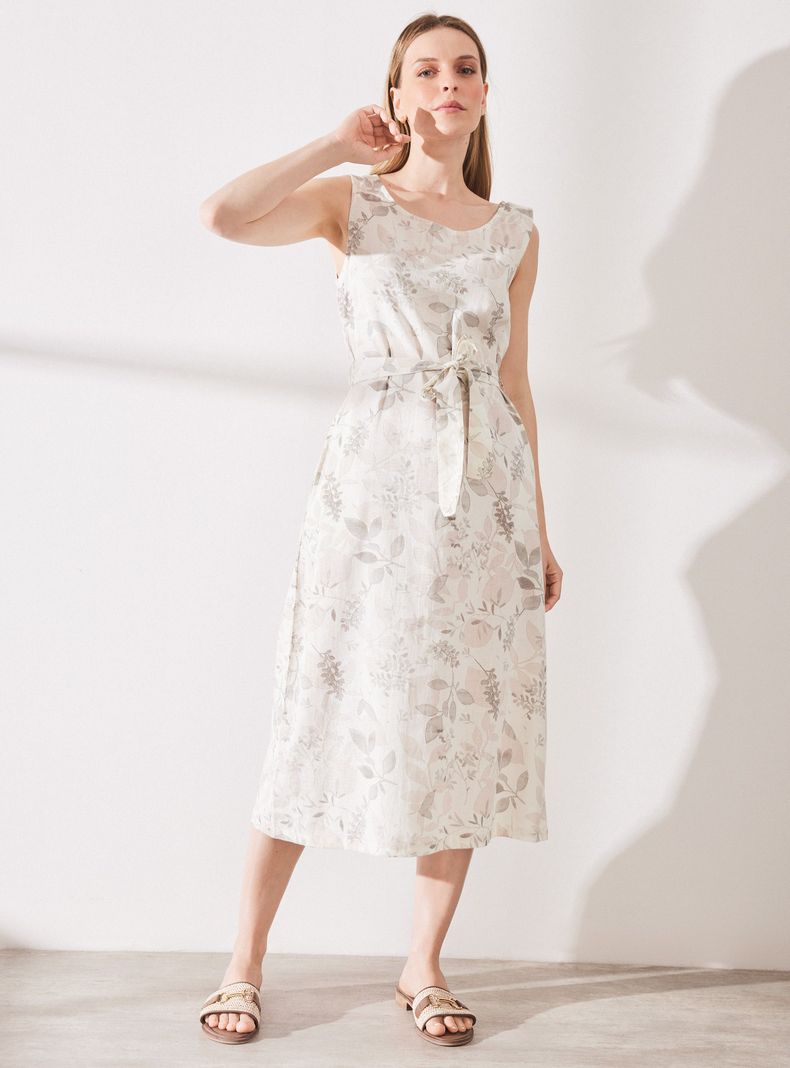 Vestido Lino Estampado sin Mangas y Amarra en Cintura-4