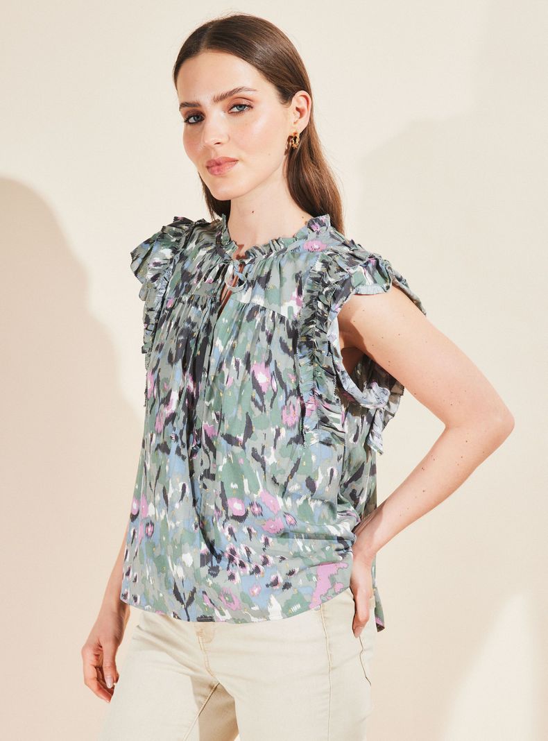 Blusa Estampada y Amarra en Cuello-0
