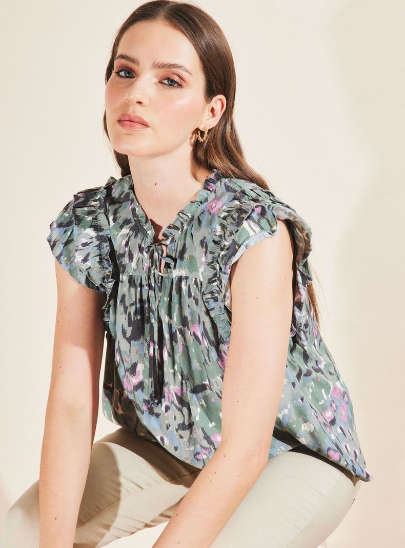 Blusa Estampada y Amarra en Cuello-3