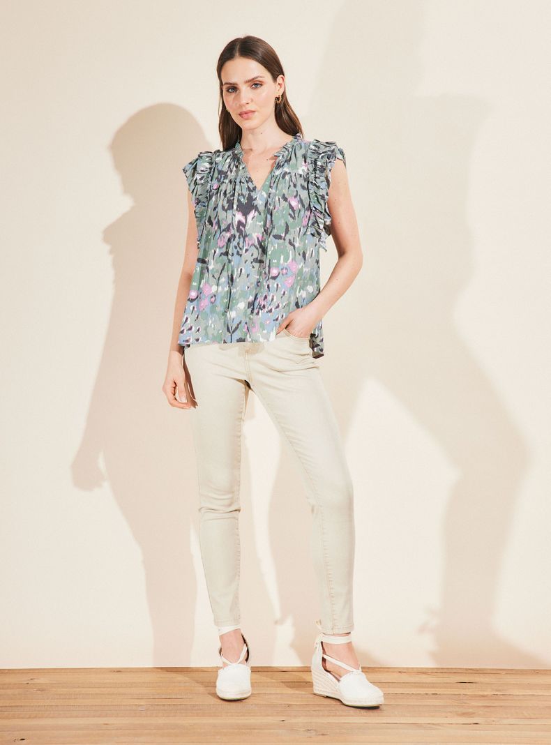 Blusa Estampada y Amarra en Cuello-4