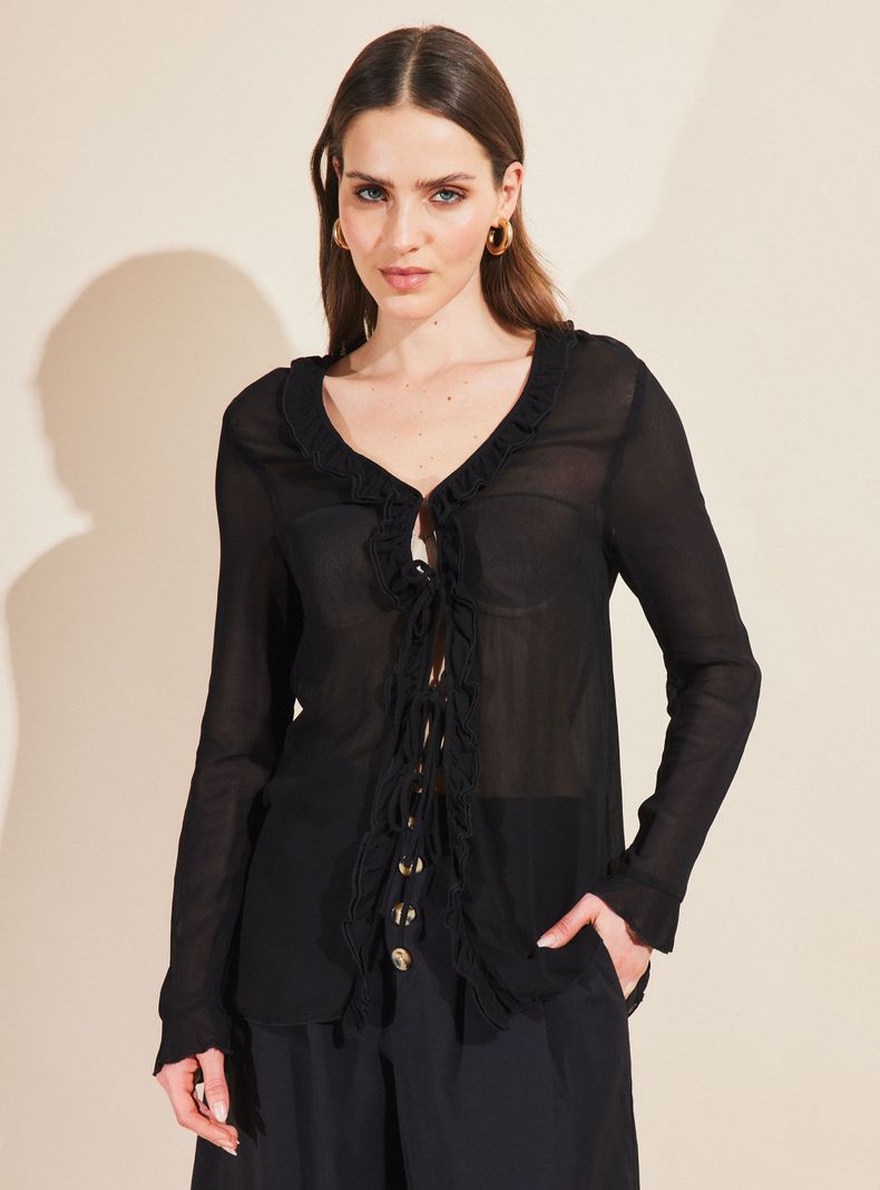 Blusa con Amarra y Vuelo en Cuello-0