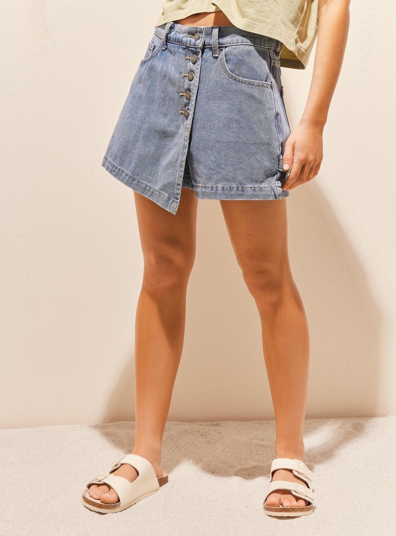 Falda Skort Denim Tiro Medio-0