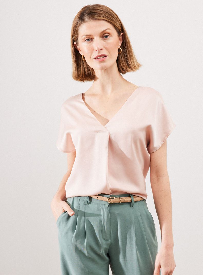 Polera Satinada Cuello con Cruce en V-0
