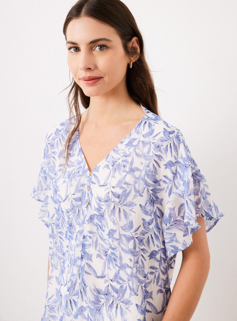 Blusa Estampada y Botones en Cuello-2