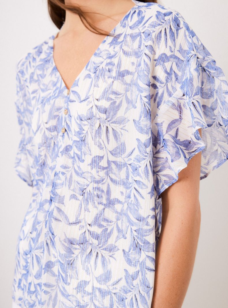 Blusa Estampada y Botones en Cuello-3