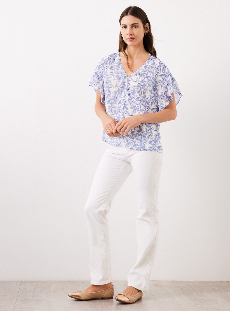 Blusa Estampada y Botones en Cuello-4