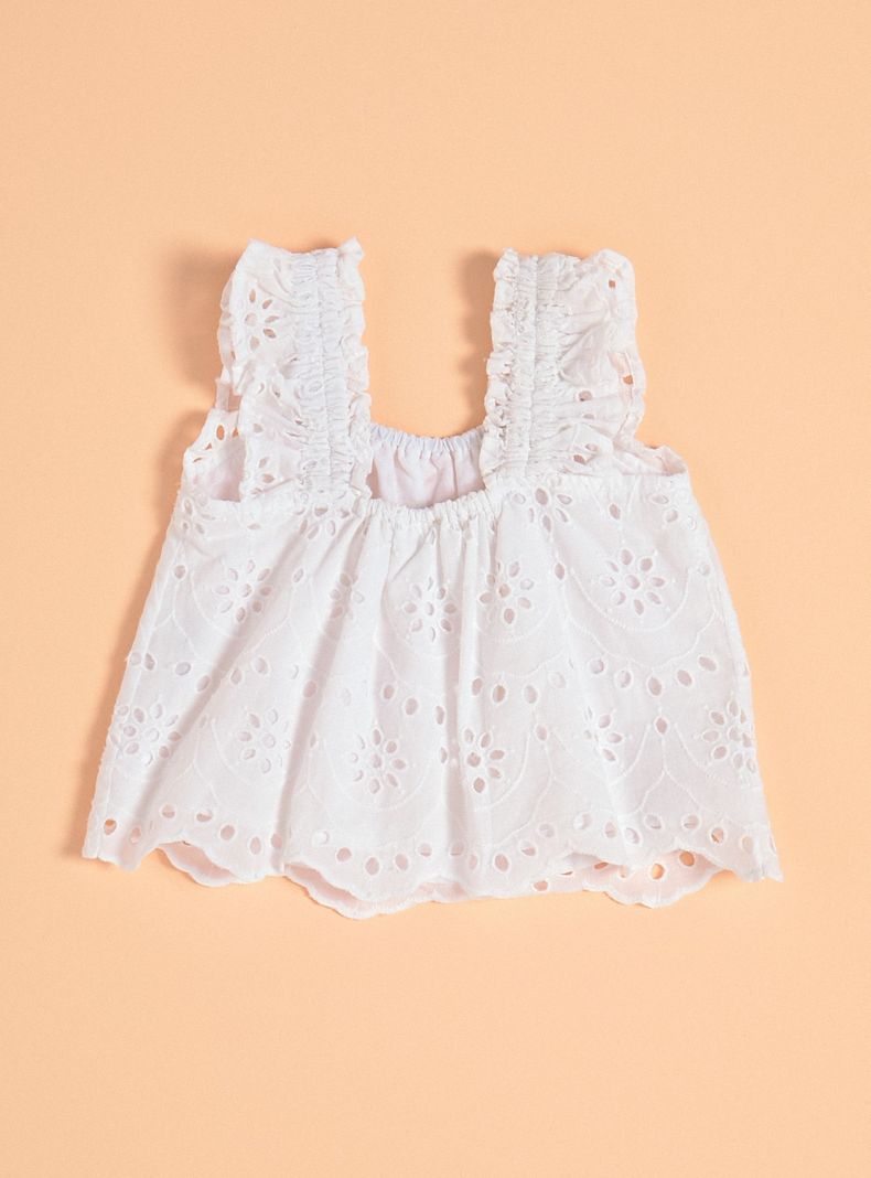 Blusa con Manga de Vuelos y de Broderie-3