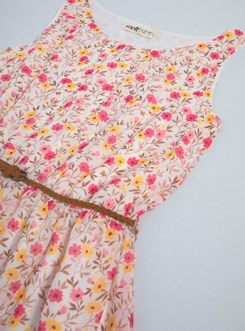 Vestido Estampado Floral, con Cinturón-4