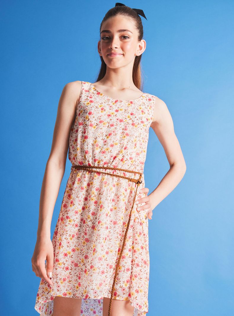 Vestido Estampado Floral, con Cinturón-1