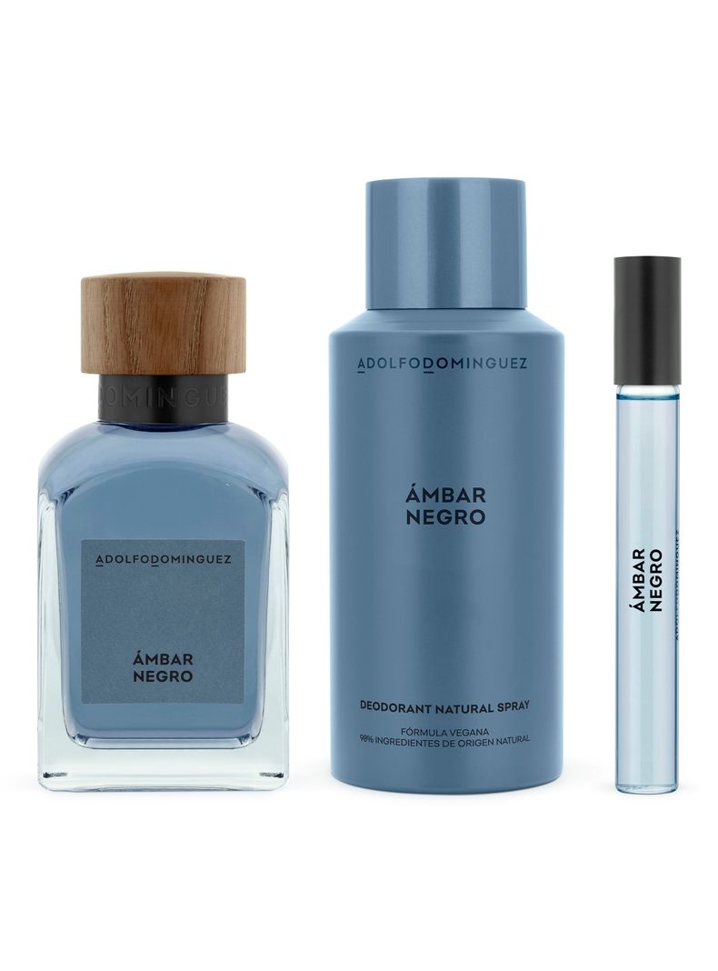 Set Perfume Ámbar Negro EDT Hombre 120 ml + Desodorante 150 ml + Megaspritzer 10 ml-1
