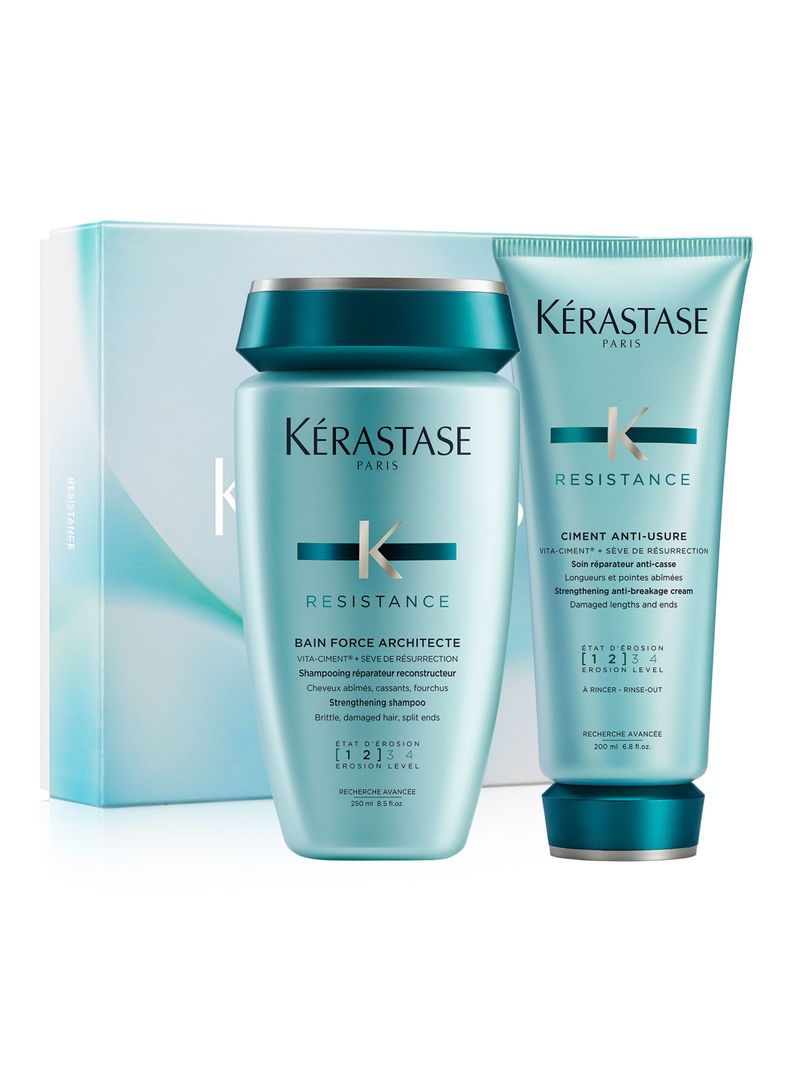Set Cabello Dañado Resistance Shampoo 250ml + Acondicionador 200ml Kérastase-0