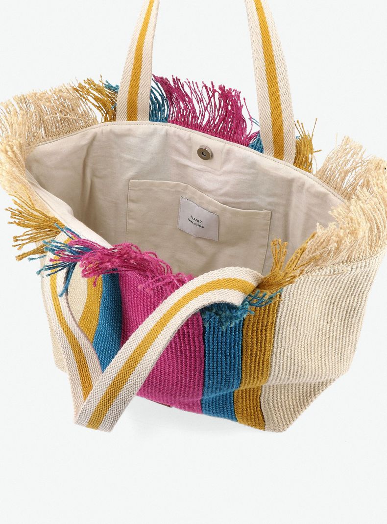 Cartera Totebag de Raffia Color Block-5