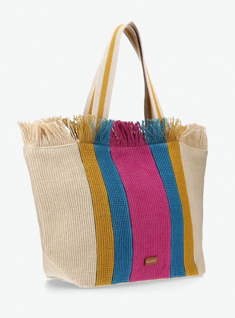 Cartera Totebag de Raffia Color Block-3