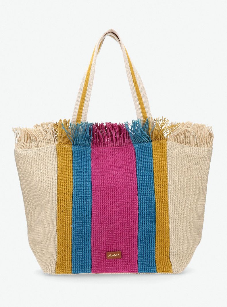 Cartera Totebag de Raffia Color Block-2