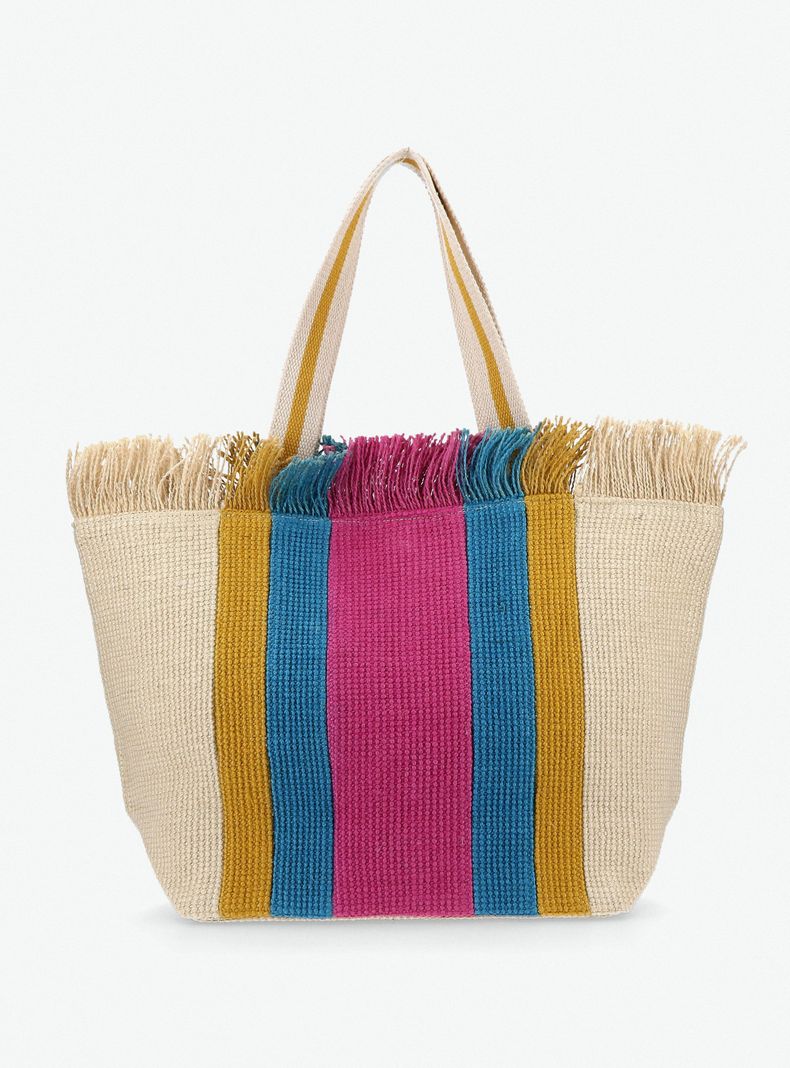 Cartera Totebag de Raffia Color Block-4