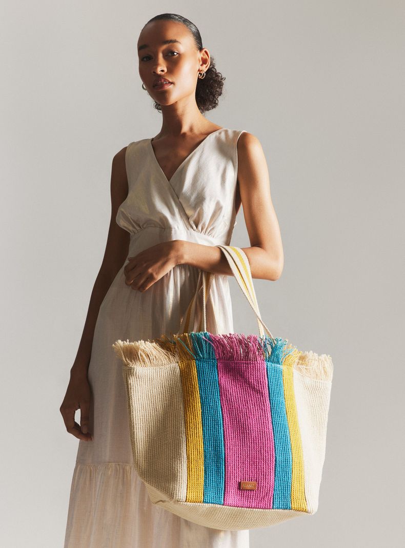 Cartera Totebag de Raffia Color Block-0