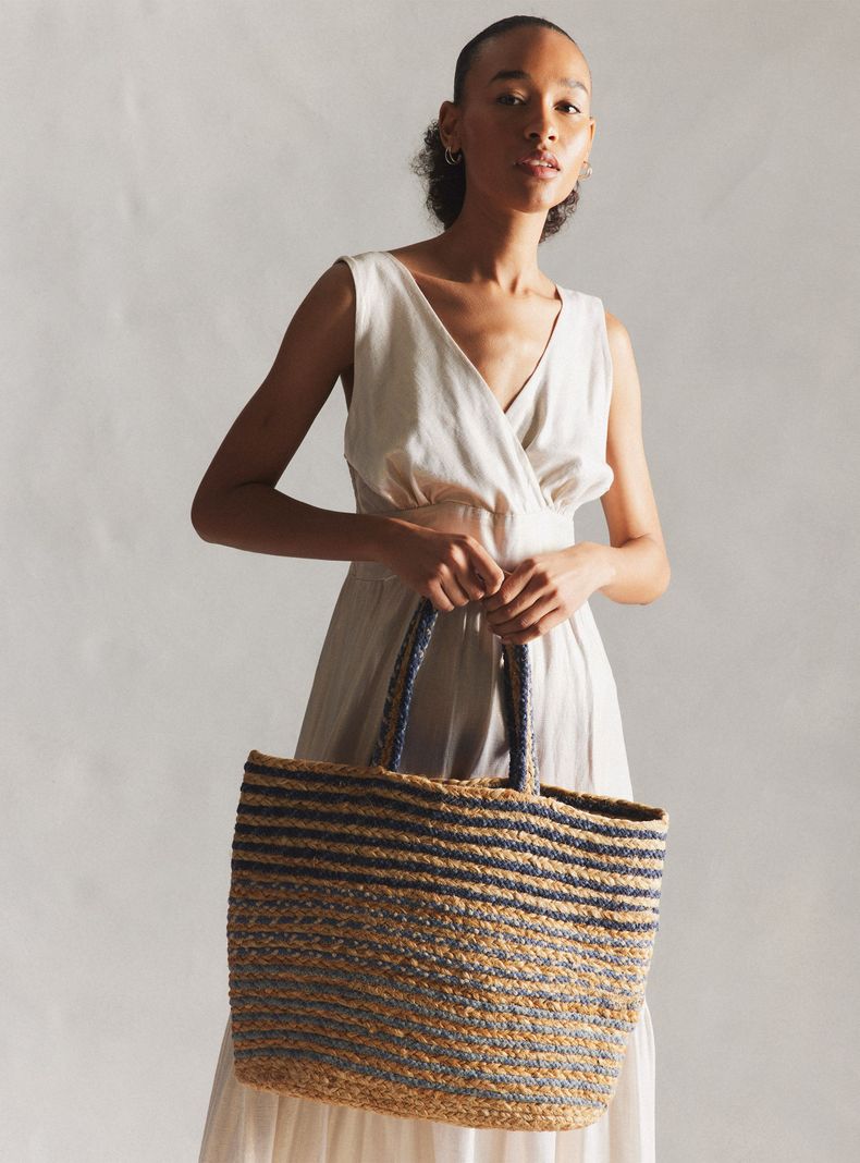 Cartera Totebag de Raffia Bicolor con Hilo de Lurex-0