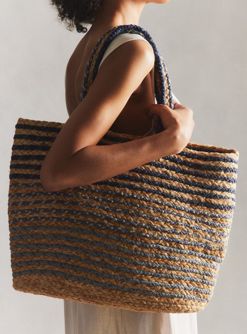 Cartera Totebag de Raffia Bicolor con Hilo de Lurex-1